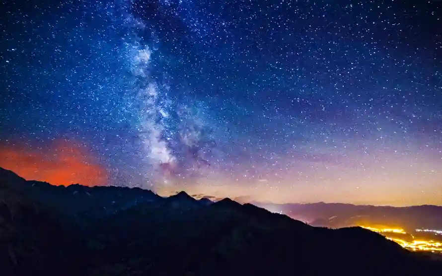 4k夜景壁纸-夕阳晚霞壁纸和山脉-夜幕降临壁纸推荐「哲风壁纸」