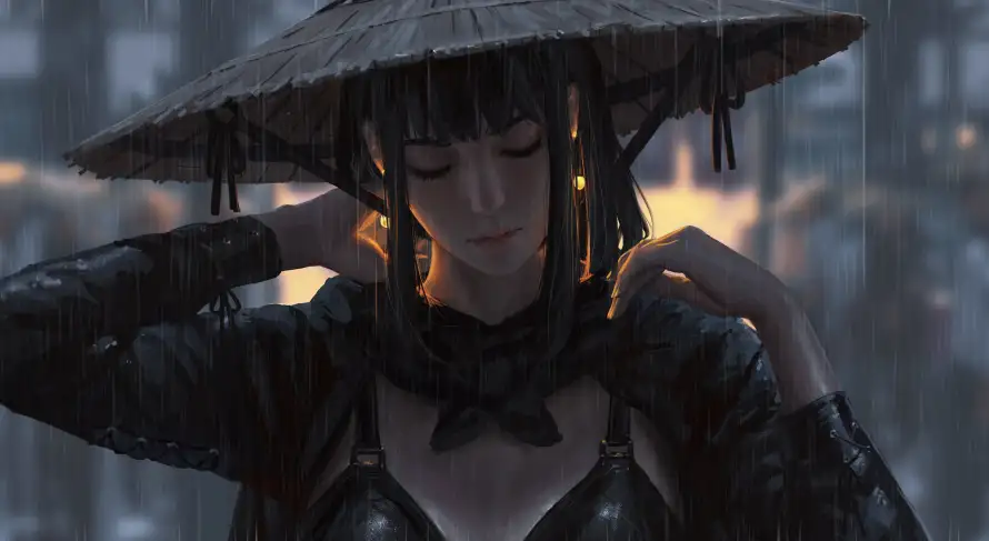 4k侠女壁纸-侠女插画和雨中-古风插画壁纸分享「哲风壁纸」