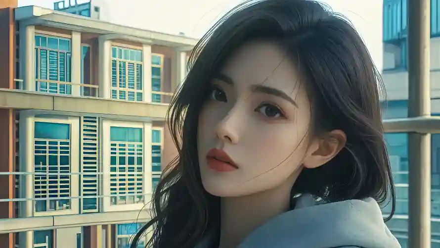 4k美女壁纸-时尚穿搭与现代高楼-都市少女「哲风壁纸」