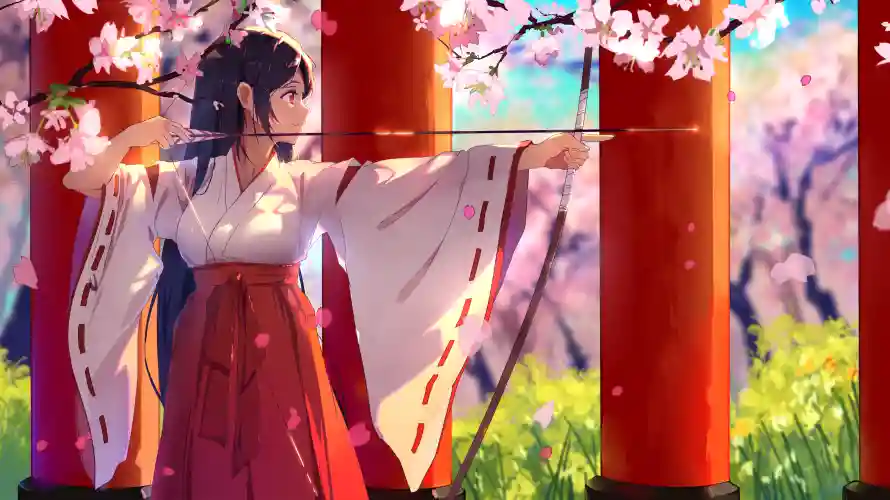 3k女孩壁纸-二次元壁纸和和服少女-弓箭少女「哲风壁纸」