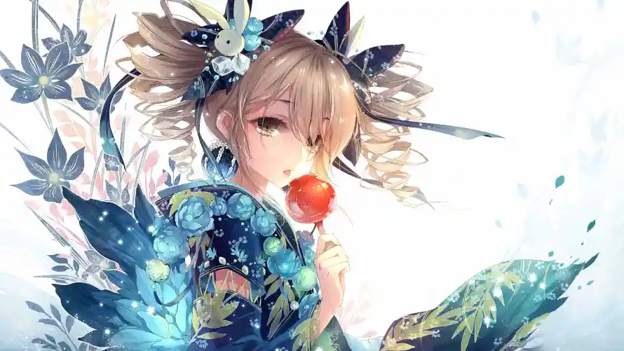 5k女孩壁纸-二次元与少女插画-植物背景「哲风壁纸」