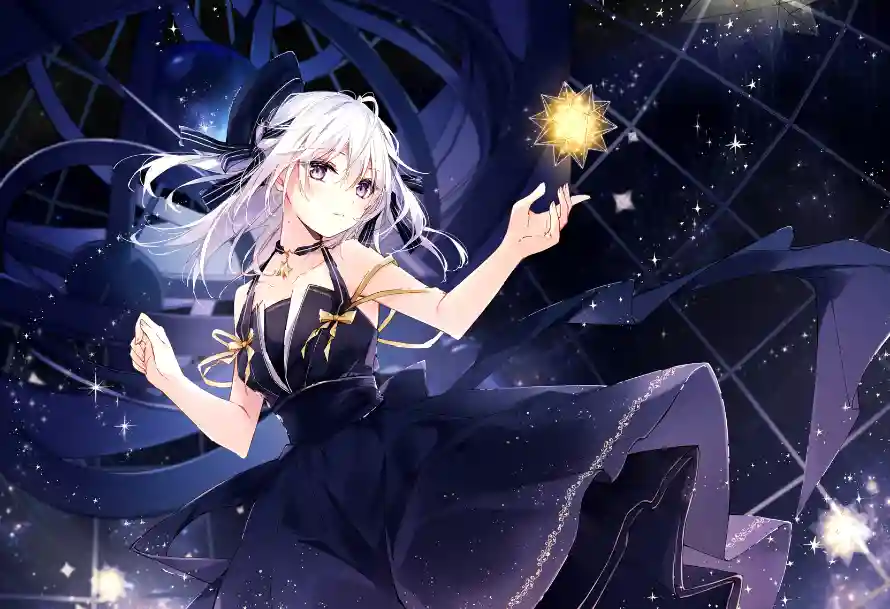 2k光点壁纸-二次元 - 夜空-白发少女免费下载「哲风壁纸」
