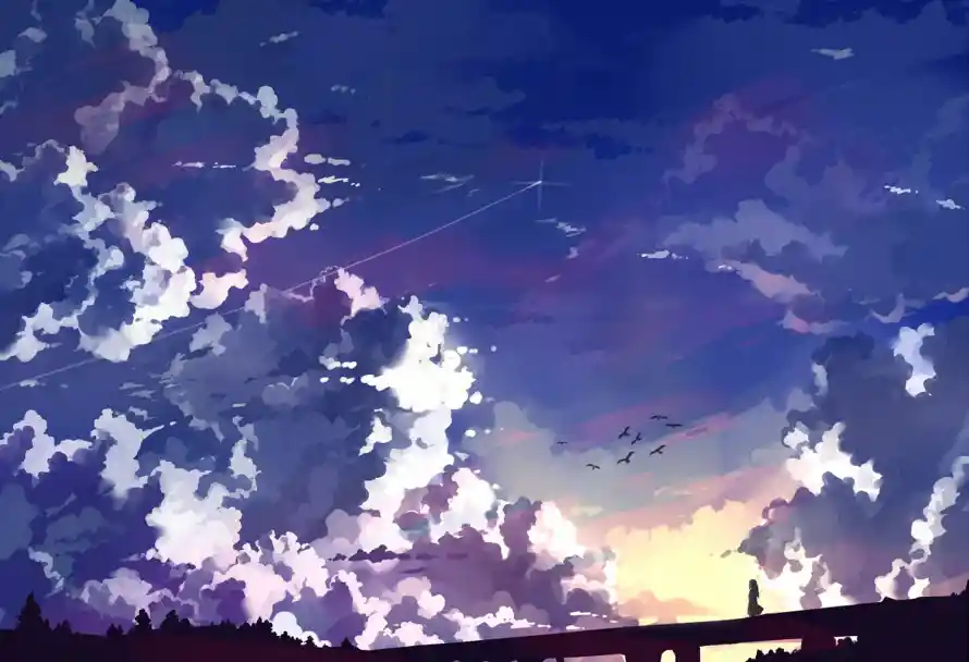 2k场景壁纸-二次元与天空插画-暮色背景「哲风壁纸」