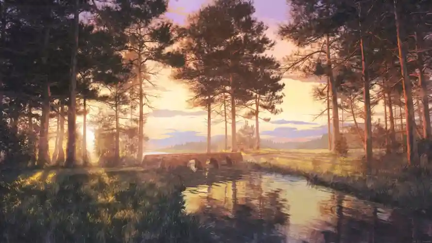 2k场景壁纸-二次元 - 松林-光影插画热门的壁纸「哲风壁纸」