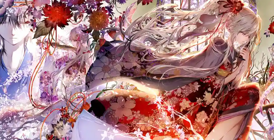 2k女孩壁纸-二次元和梦幻插画-樱花和服「哲风壁纸」