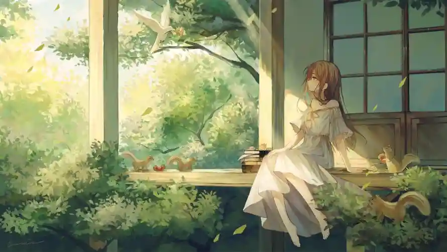 2k女孩壁纸-二次元与治愈插画-窗边场景「哲风壁纸」