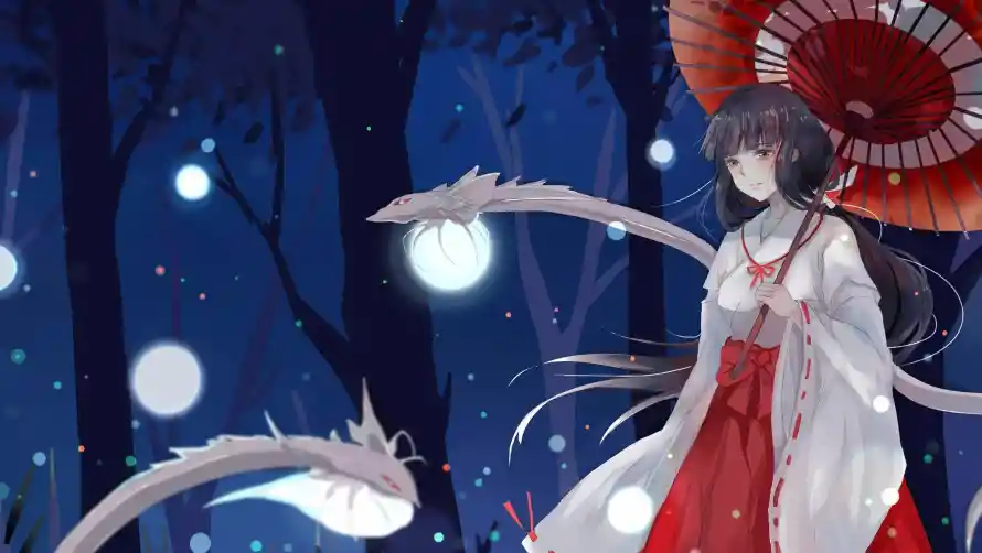 2k桔梗壁纸-巫女服 - 红伞-动漫角色热门的壁纸「哲风壁纸」
