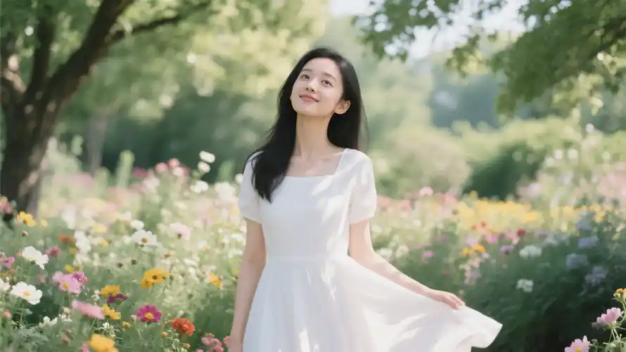2k写真壁纸-女明星壁纸和花丛-明星写真免费下载「哲风壁纸」