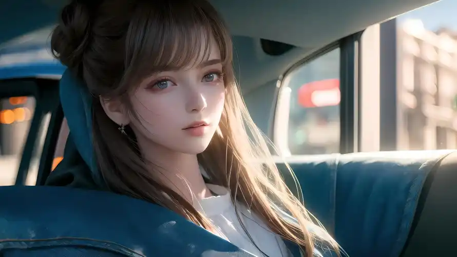 3k少女壁纸-光影氛围 - 车窗-少女写真热门的壁纸「哲风壁纸」