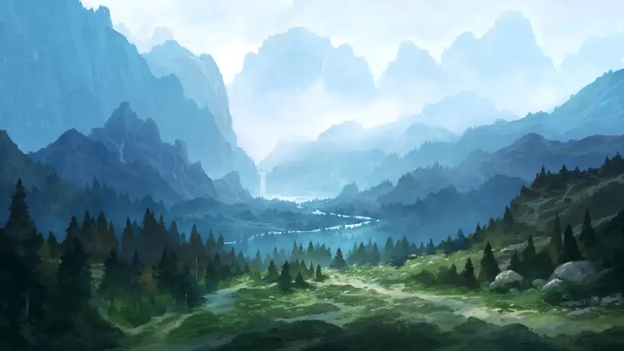 4k插画壁纸-山水插画与风景-宁静森林湖泊「哲风壁纸」