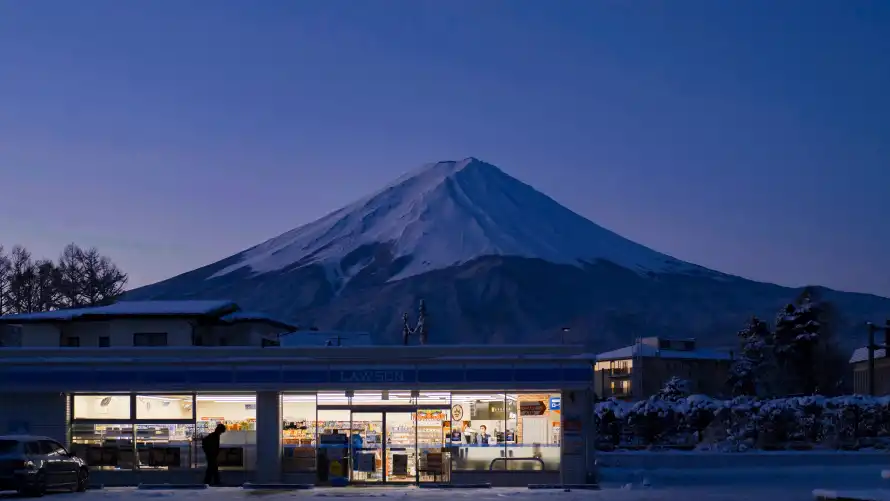 4k日系壁纸 - 街景 - 雪夜 - 富士山「哲风壁纸」