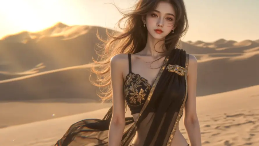 4k美女壁纸-丝路元素与黄沙-丽人写真壁纸分享「哲风壁纸」