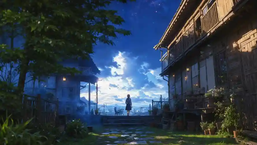 4kAI壁纸-AI生成和乡村小径-木屋夜景「哲风壁纸」