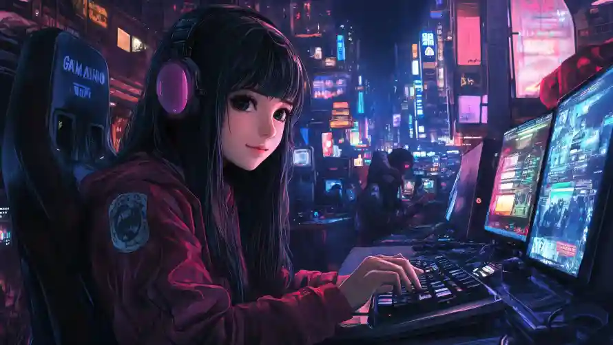 4k女孩壁纸-二次元与二次元插画-科技感画面「哲风壁纸」