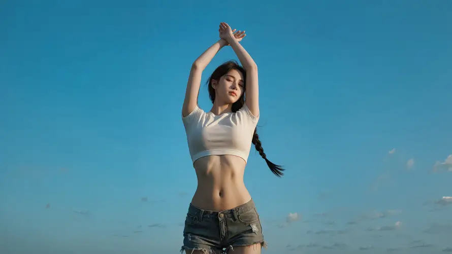 5k晴空壁纸-夏日风情和美女-户外场景免费下载「哲风壁纸」