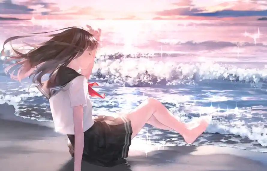 2k女孩壁纸-二次元 - 动漫插画-夕阳插画「哲风壁纸」