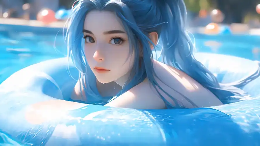 2k少女壁纸-夏日氛围 - 泳池-少女写真壁纸推荐「哲风壁纸」