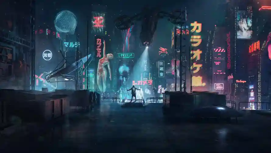 2k场景壁纸-二次元 - 夜景插画-未来城市「哲风壁纸」
