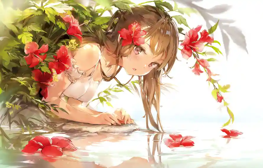 4k女孩壁纸-二次元和少女插画-水边少女「哲风壁纸」