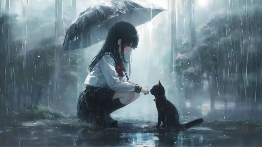 4k下雨壁纸-jk女孩与伞-伞下互动壁纸推荐「哲风壁纸」