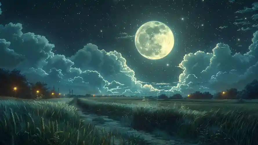 4k月亮壁纸-乡间小路壁纸和云朵月亮-夜晚背景「哲风壁纸」