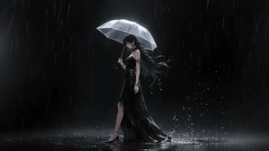 4k夜晚壁纸-暗夜氛围壁纸和雨伞-水花飞溅热门的壁纸「哲风壁纸」