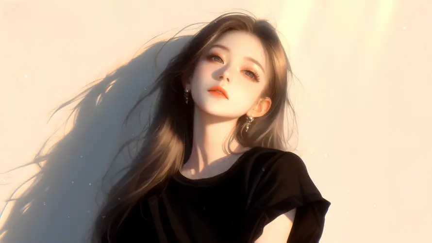 4k慵懒壁纸 - 黑衣美女 - 夕阳余晖 - wallpaper「哲风壁纸」