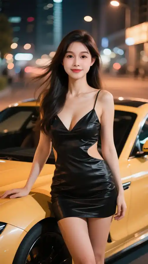 4k美女壁纸 - 车模 - 夜晚车模 - 夜景车模「哲风壁纸」