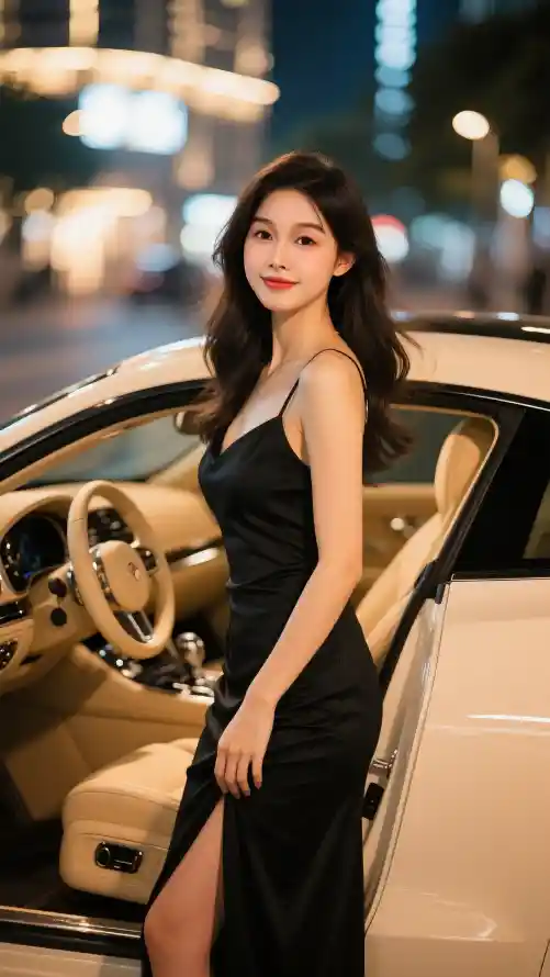 4k美女壁纸 - 车模 - 城市夜景 - 夜景汽车「哲风壁纸」