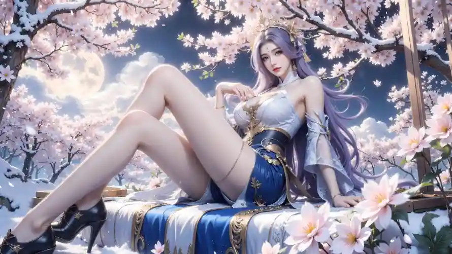 2k美女壁纸-大长腿壁纸和月夜场景-月夜壁纸「哲风壁纸」