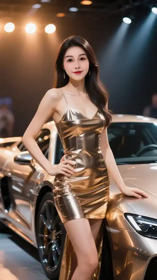 4k美女壁纸 - 魅力 - 时尚车模 - 金色超跑「哲风壁纸」