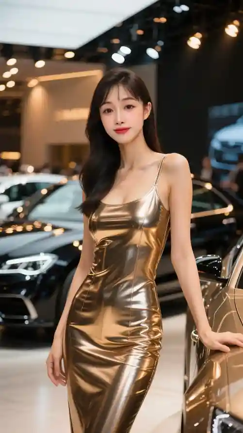 4k美女壁纸 - 魅力 - 豪车背景 - 车展现场「哲风壁纸」