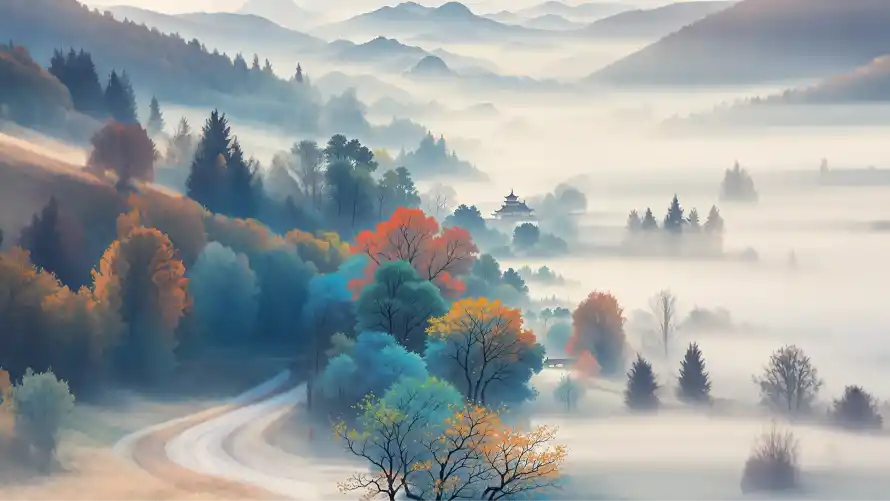 4k树林壁纸 - 国风水墨 - 群山迷雾 - wallpaper「哲风壁纸」