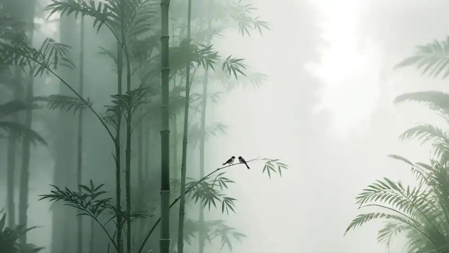 4k小鸟壁纸-国风插画壁纸和竹林-国风水墨免费下载「哲风壁纸」