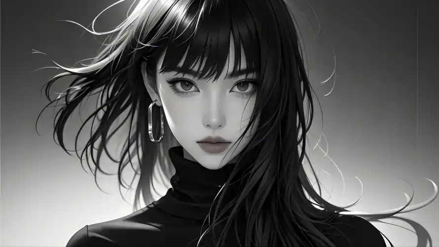 2k美女壁纸-冷艳少女与黑白-动漫头像壁纸分享「哲风壁纸」