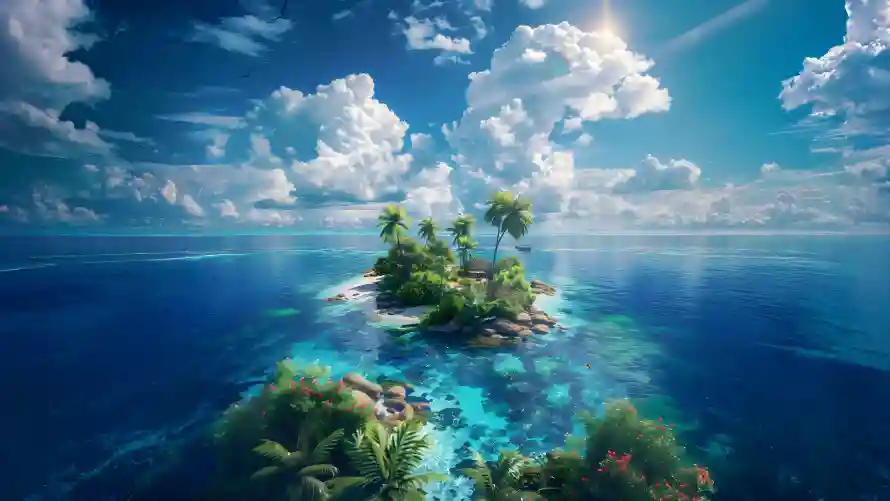 4k晴空壁纸 - 湛蓝海水 - 海上小岛 - wallpaper「哲风壁纸」