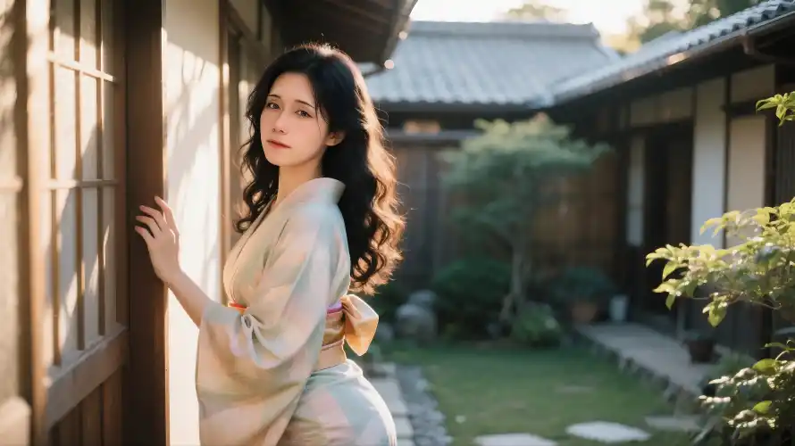 4k美女壁纸-和服美女 - 阳光-庭院风景壁纸分享「哲风壁纸」