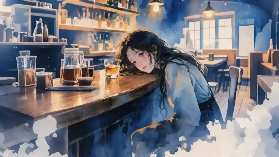 4k微醺壁纸-小酒馆 - 吧台场景-吧台少女「哲风壁纸」