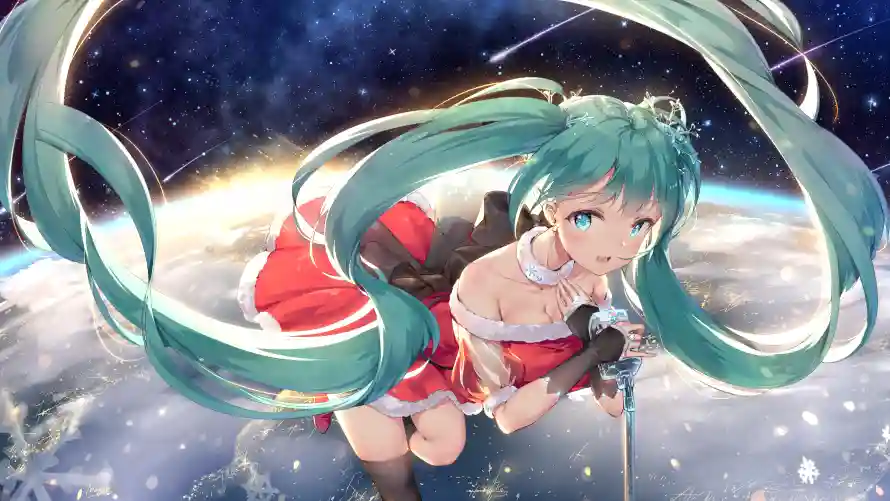 3k星空壁纸-二次元与红裙-初音未来热门的壁纸「哲风壁纸」