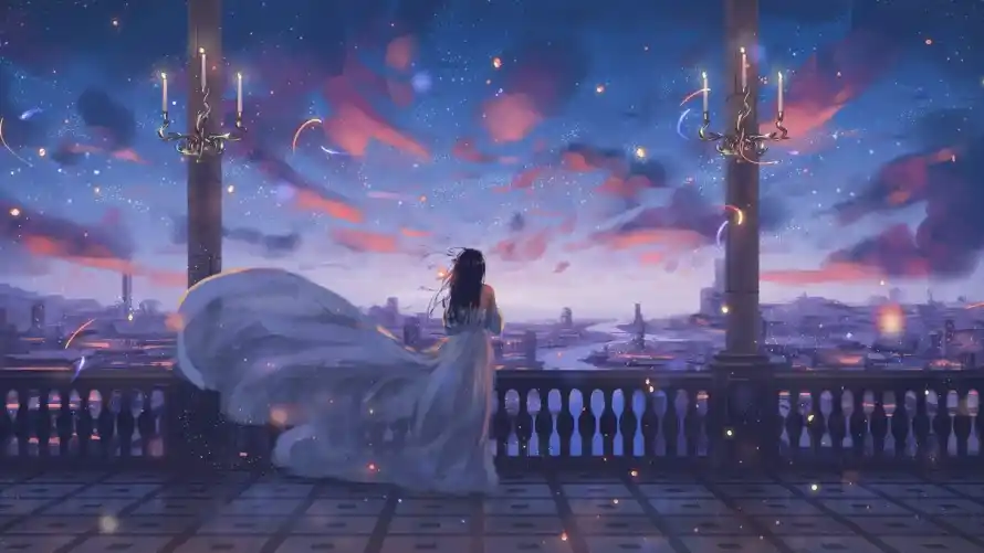 2k女孩壁纸-二次元壁纸和动漫插画-夜空阳台「哲风壁纸」