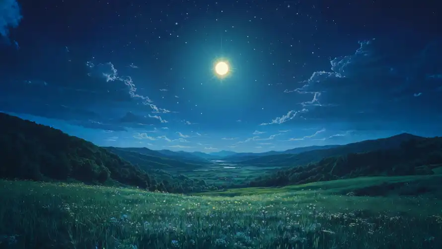 4k明月壁纸-夜晚旷野和旷野明月-旷野草地「哲风壁纸」