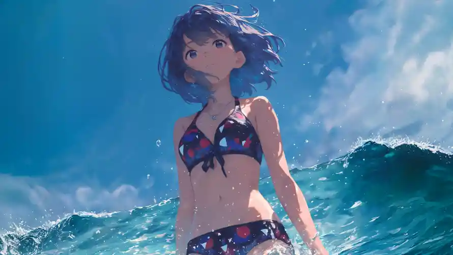 4k蓝天壁纸-夏日插画与海-泳装少女壁纸分享「哲风壁纸」