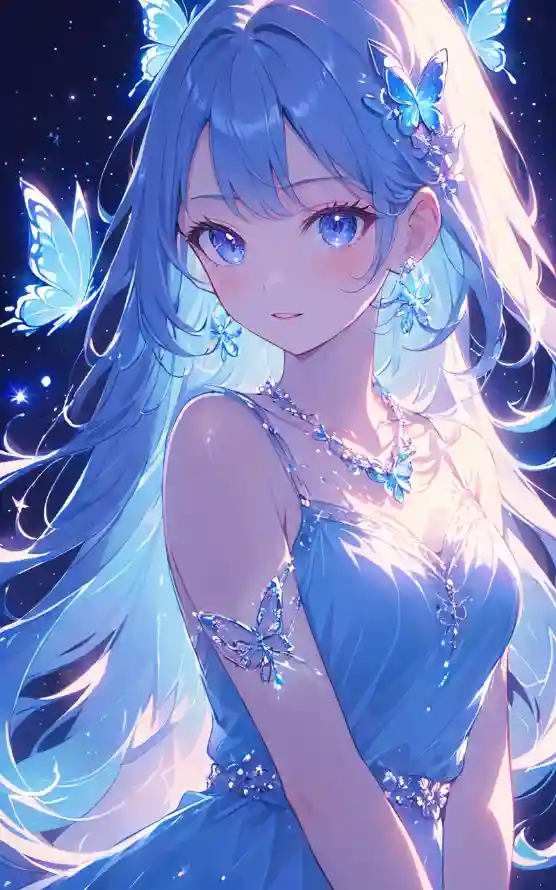 4k眼睛壁纸 - 蝴蝶 - 动漫少女 - 星空背景「哲风壁纸」