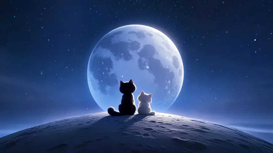 4k赏月壁纸 - CP - 黑猫白猫 - wallpaper「哲风壁纸」