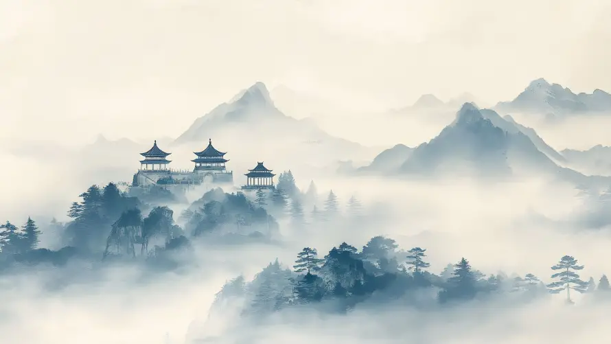 4k水墨意境壁纸 - 国风山水 - 古建云雾 - wallpaper「哲风壁纸」