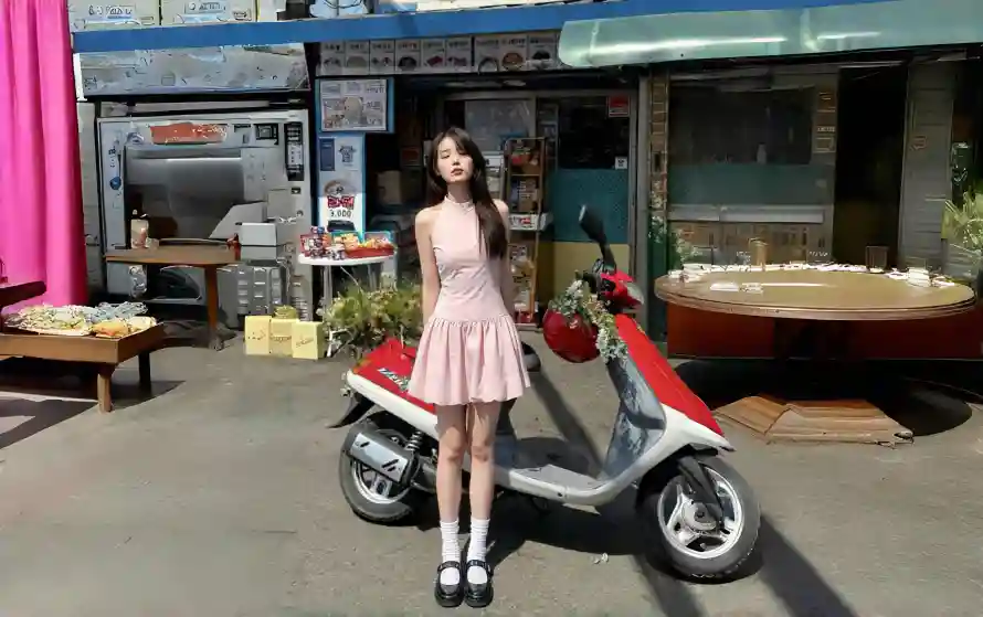 3k111壁纸-1122与街头场景-少女与摩托「哲风壁纸」