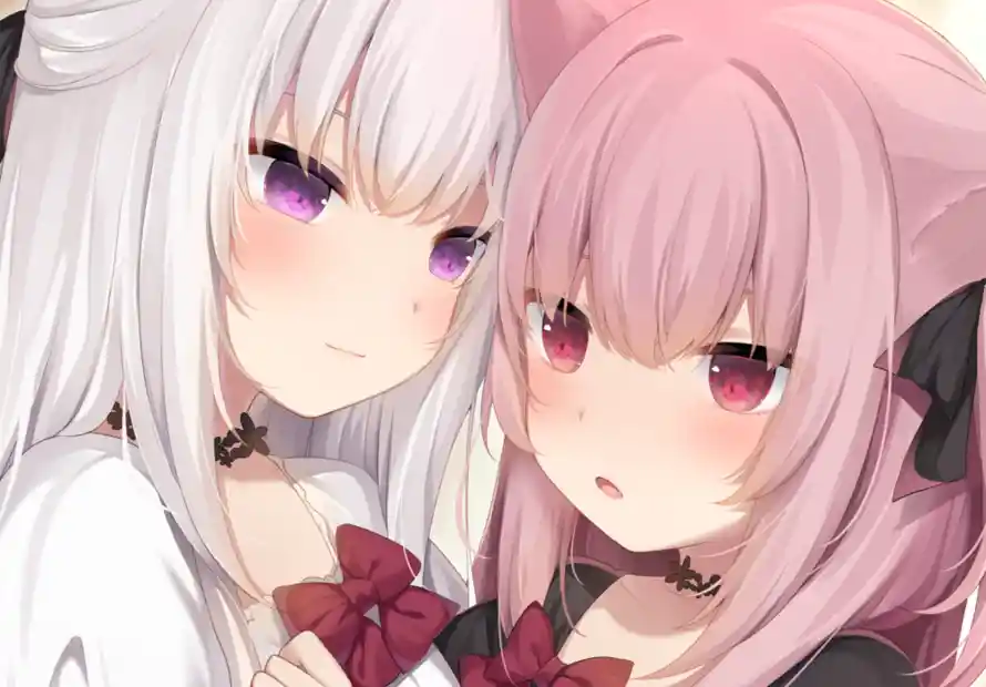 2k二次元壁纸-原创角色壁纸和画师oc-白发粉发「哲风壁纸」