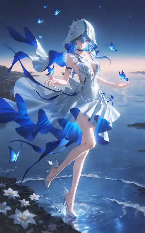 4k蓝色壁纸 - 蝴蝶 - 蓝色系 - 夜空背景「哲风壁纸」