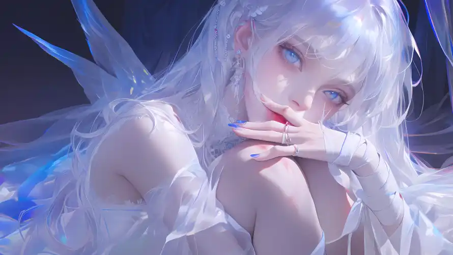 4k蓝眸壁纸-冰晶羽翼与天使插画-幽灵天使「哲风壁纸」