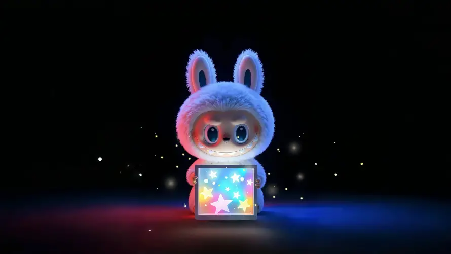 4k卡通角色壁纸-发光玩偶壁纸和星光魔盒-潮玩盲盒「哲风壁纸」
